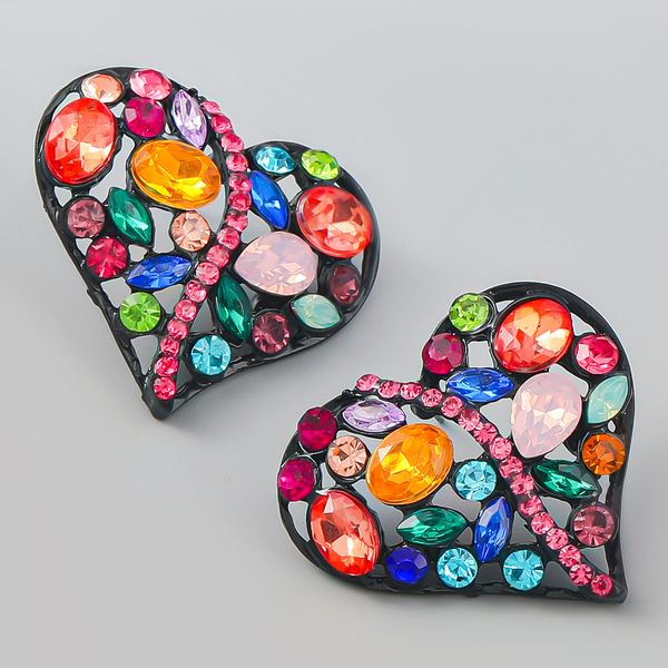 

s3299 fashion jewelry love stud earrings for women colorful rhinestone heart earrings, Golden;silver