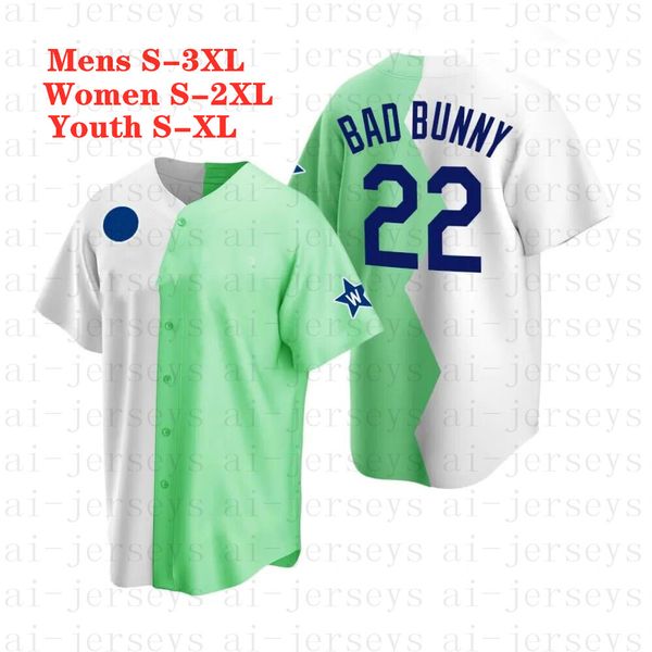 

los baseball jersey 22 vintage bad bunny split mens women youth, Blue;black