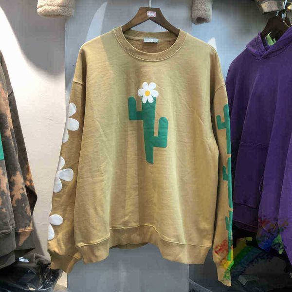 

fleecehoodies old wash foaming printing cactus sweatshirts men women hoodies crewneck, Black;brown
