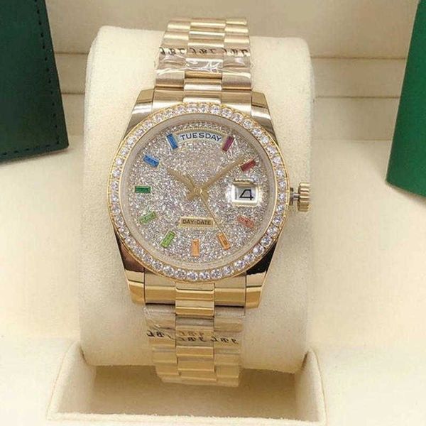 

2023 ladies automatic watch 36mm diamond bezel sapphire face rainbow square diamond ding stainless steel discount waterproof, Slivery;brown