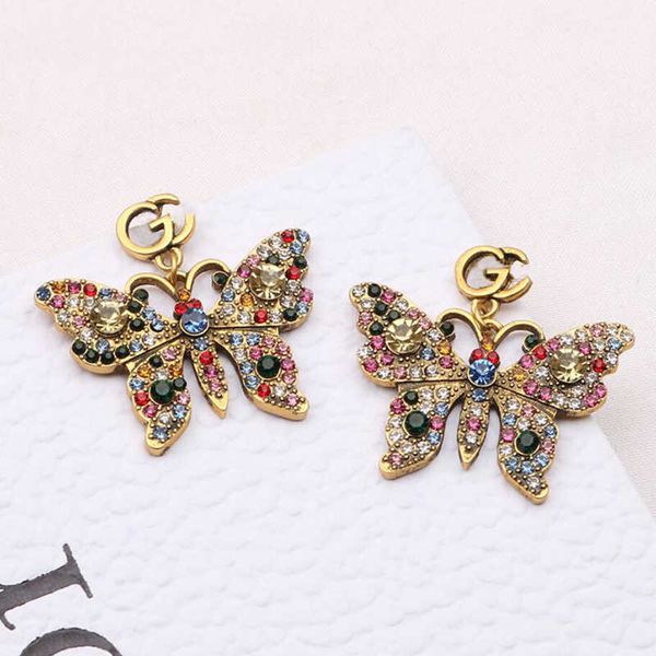 

luxury brand earrings designers letter ear stud 18k gold plated crystal butterfly earring for women wedding party jewerlry accessories, Golden;silver