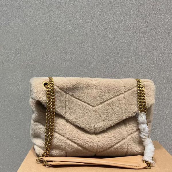 

Evening Bags Quilted Messenger Bag Sherpa Fur Handbag Teddy Plush Crossbody Shoulder Bags Genuine Leather Fashion Letter Gold Chain Flap Puffer MM, Cream