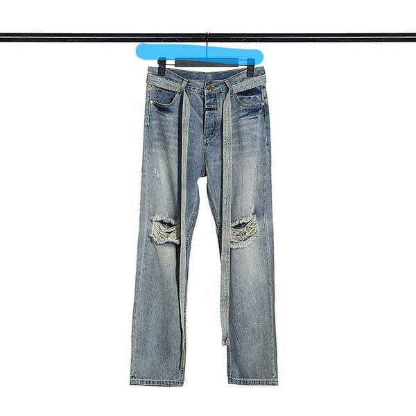 

fashion jeans men's pants fog high strap worn winter water washed trousers justi biber ripped hip hop slim fit designer luxury, Blue