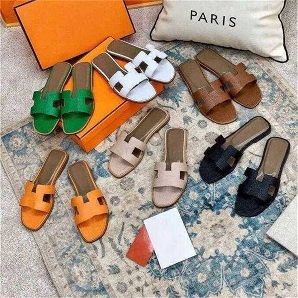 

women's slippers oran 2022 herme fashion sandals digner slipper genuine leather women slippers summer luxury flat slid ladi beach sanda, Black