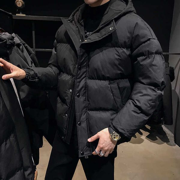 

winter new down cotton padded jacket thickened men's student shirt hooded casual handsome fashion, Black