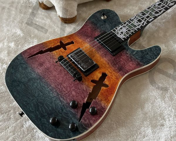 

lvyelectric guitar hollow body colorful and back all with quilt flame dagger shape sound hole black parts fireflame