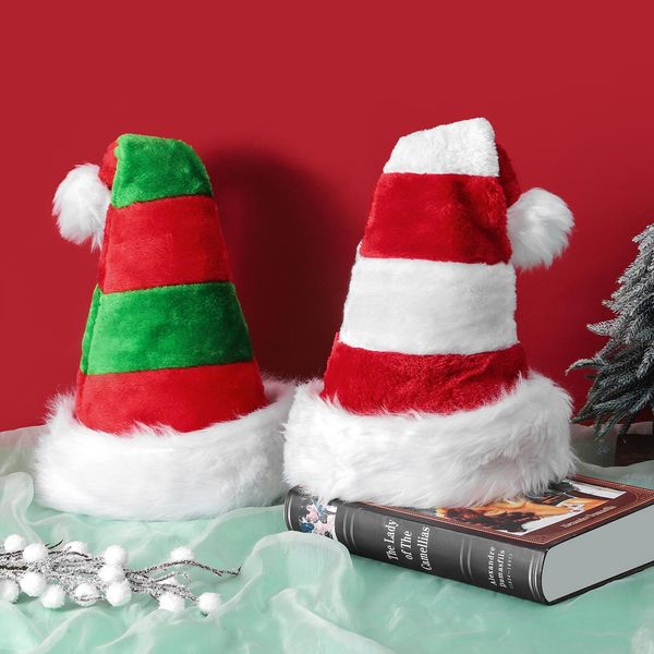

red and green stripes christmas hat plush sequins festival party decor elf hat, Blue;gray