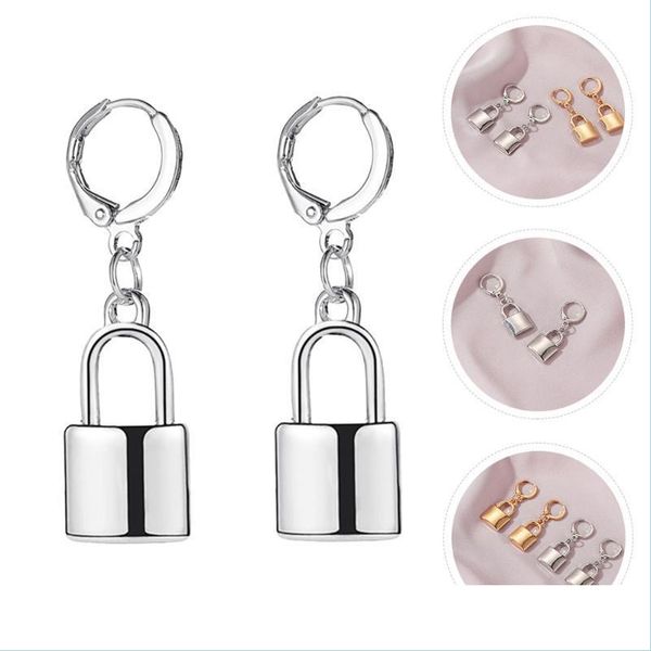 

stud stud 1 pair versatile lock earrings hiphop mens and womens pendant drop delivery jewelry dh7f5, Golden;silver