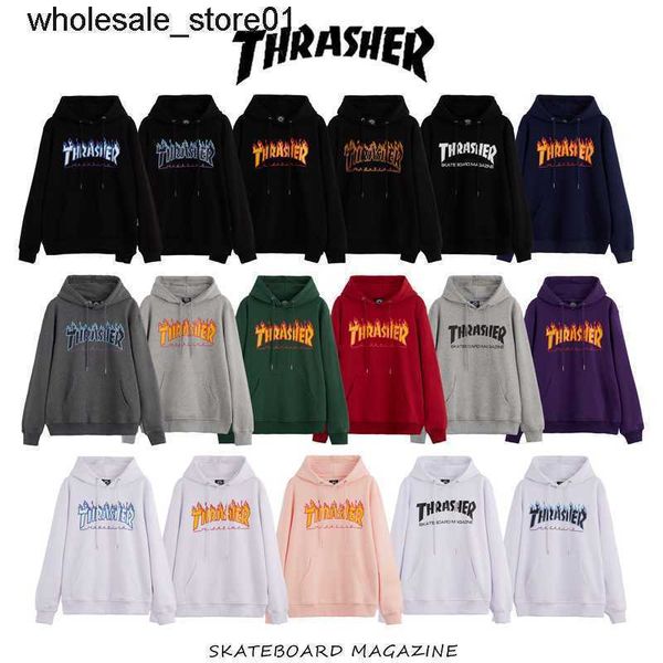 

men's hoodies designer sweatshirts same thrasher winter sports loose hooded pullover coat couple hoodie, Black