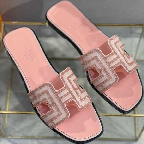 

women's slippers digner herme oran slippers sandals slid level h slippers flat sandals casual shoes in guangzhou highquality, Black