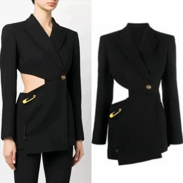 

runway high-quality backless pin decoration lady blazer, White;black