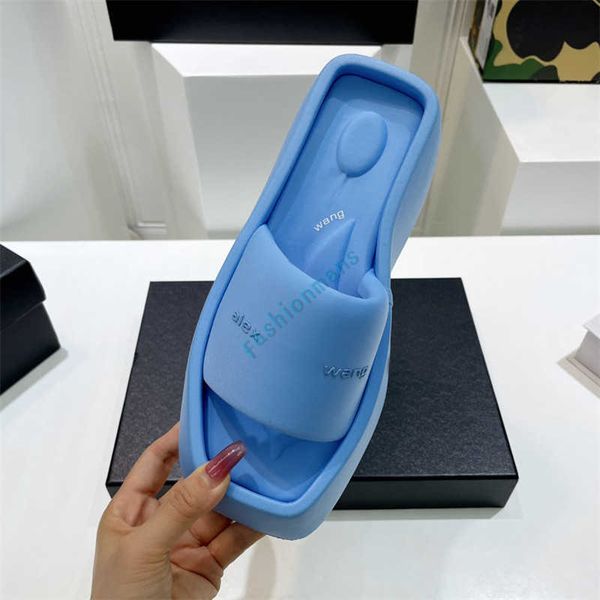 

with box platform slide designer sandals high heel slippers alexander luxury slides square toe 10cm women shoes pink black blue rubber