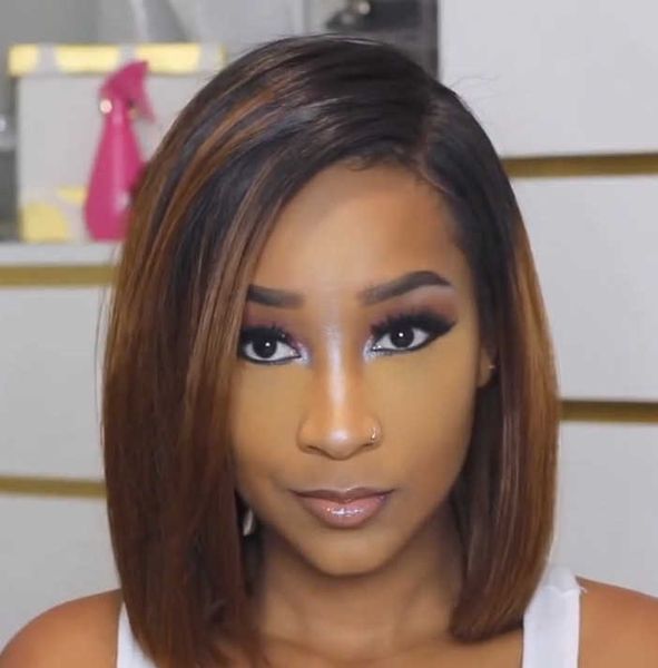 

hair lace wigs bobo wig women's short straight hair slanting bangs gradual change color mechanism chemical fiber headgear wigs, Black