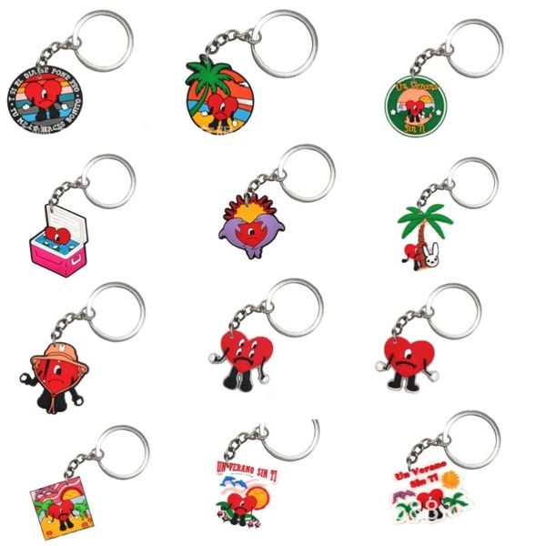

shoe parts accessories moq100pcs keychains 2d pvc keychain bad bunny croc charm glow dark soft rubber drop delivery 180jp, White;pink