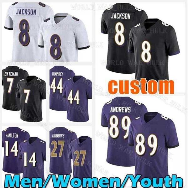 

2023 custom lamar jackson jersey baltimore''ravens''14 kyle hamilton mark andrews justin tucker ray lewis ed reed age ma, Black