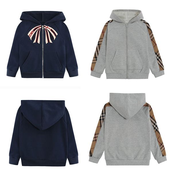 

baby sweatshirts kids designe hoodies clothing sets children's zipper outwear boys' girls plaid british cotton warm autumn and win, White