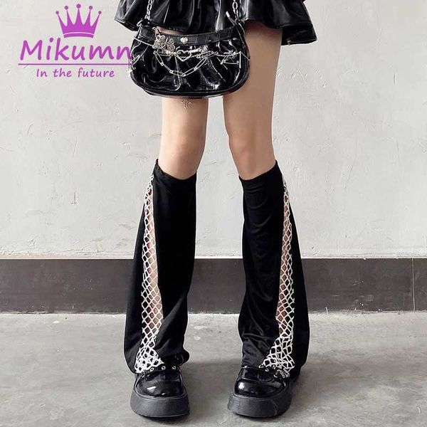 

socks hosiery harajuku punk black fishnets hollow out patchwork leg warmers socks women girl streetwear gothic lolita knee high boots cover, Black;white
