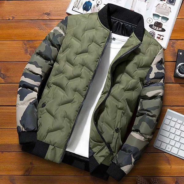 

men's coat winter down cotton jacket camouflage baseball men short, Black