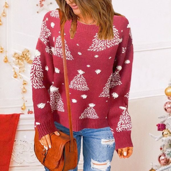 

new autumn winter women's long sleeve crewneck jacquard jumper knitted christmas snow sweater pullover, White;black
