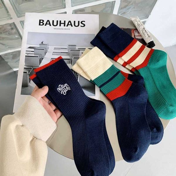

socks hosiery 2022 for women korean style new autumn fashion cute female cotton striped casual embroidery trend long comfort t221102, Black;white