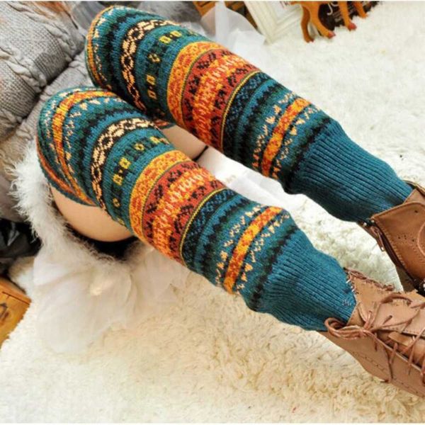 

socks hosiery 2021 new winter over knee long knit cover crochet women leg warmers legging warm striped christmas pierna mujer thigh legwarme, Black;white