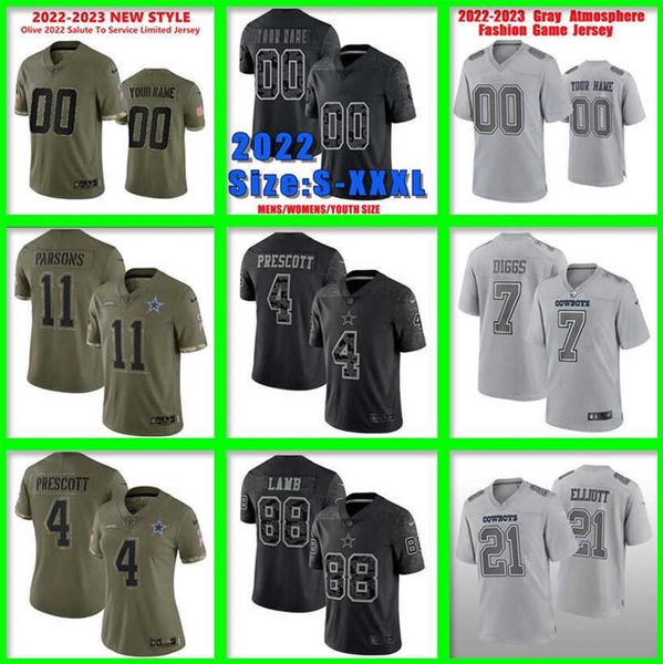

micah parsons ezekiel elliott jersey tee dallas''cowboys''add dak prescott ezekiel elliott trevon diggs custom kids 2022, Black