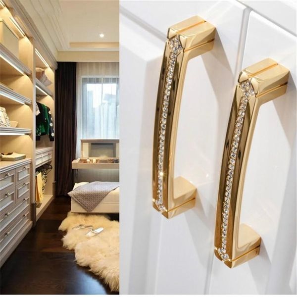 

luxury cabinet knobs 24k real gold czech crystal drawer door handle furniture knobs pull handles never fade gold & chrome172c