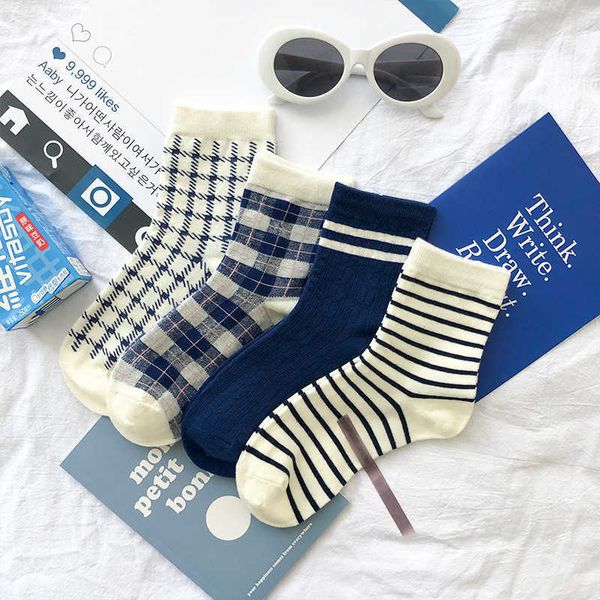 

socks hosiery fashion style short cotton women stripe lattice houndstooth tube personality casual autumn winter breathable t221102, Black;white