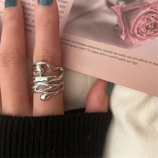

new irregular hollow wide band rings women fashion retro unique design handmade jewelry gift ac457, Silver