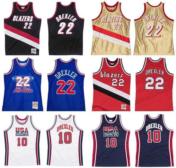 

stitched clyde drexler basketball jersey s-6xl mitchell & ness 1991-92 mesh hardwoods classics retro version men women youth jerseys, Black;red