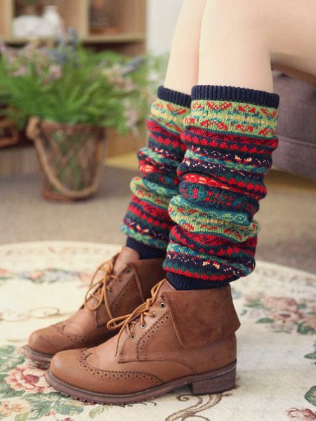 

socks hosiery 2020 new winter and autumn leg warmers bohemia fashion knee pad warmth anti-arthritis boot cuffs t221107, Black;white