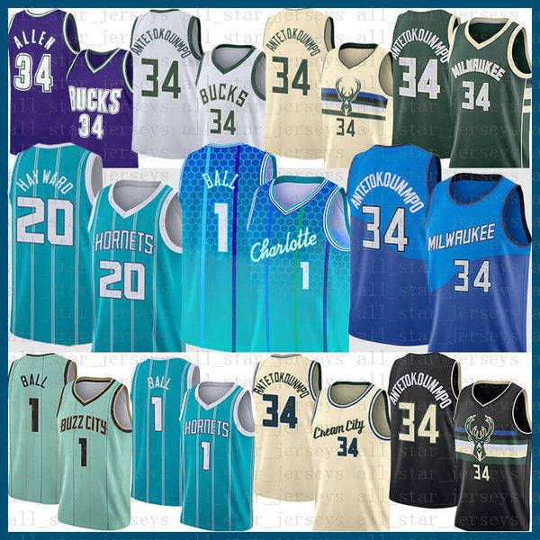 

34 gordon hayward lamelo ball basketball jersey charlottes hornet milwaukees buck 20 1 giannis antetokounmpo ray allen green, Black;red