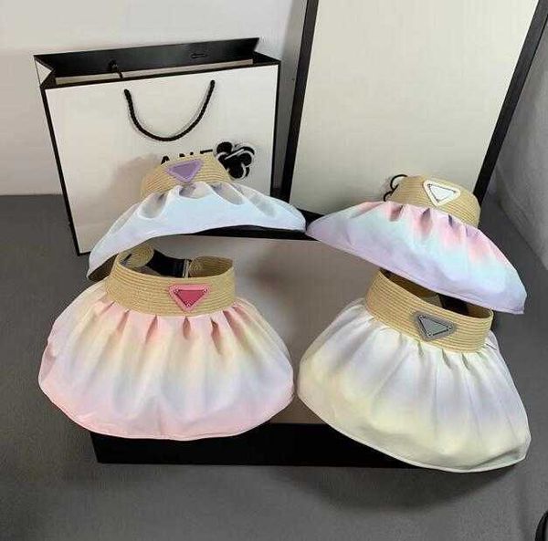 

designer nylon rainbow shell hats visor triangle women breathable air sun summer outdoor sun protection wide brim hat empty beach travel 202, Blue;gray