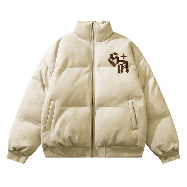 

men coat vintage letter embroidery thicken suede padded jacket winter heavy jackets, Black;brown