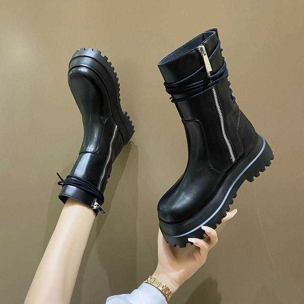 

boots botas de mujerboots boots flat heel women rubber boots-women zipper round toe luxury designer rain ladies 2022 med autumn mid calf, Black