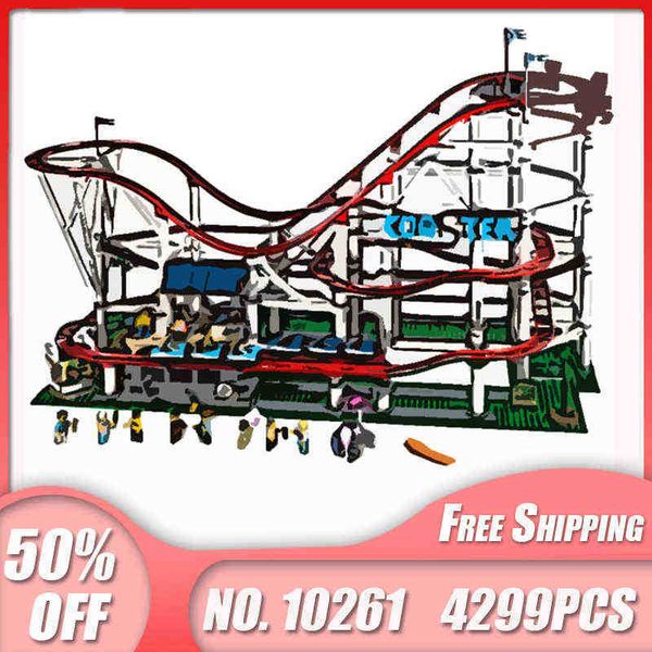

large roller coaster 4299pcs electric motor amusement park 18003 model building blocks bricks kid education toys gifts aa220317