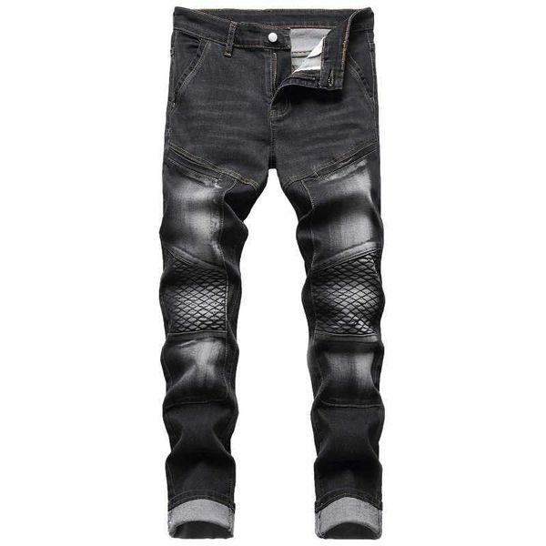 

fashion jeans men's pants fog brand locomotive wrinkle slim elastic justi biber ripped hip hop fit designer luxury y2k, Blue