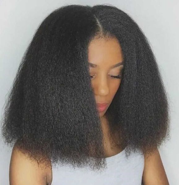 

hair lace wigs women's split short straight yaki chemical fiber wig, Black