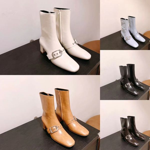

autumn and winter new fashion boots cowhide strap buckle short boots designer luxury custom soft sheepskin lining heels 5cm, Black