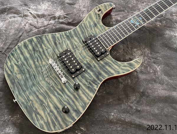 

lvycustomized electric guitar ebony fingerboard with colorful abalone inlay luxury quilt flame gray chrome