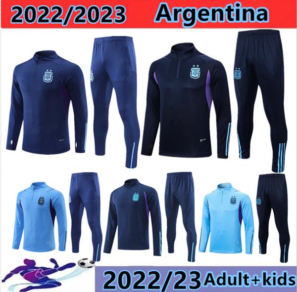 

2022-2023 argentina national football team kids size running tracksuits sets men outdoor suits home kits jackets pant sportswear hiking socc, Black