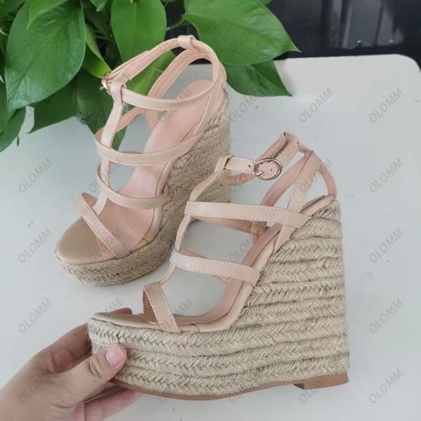 

olomm2023 women gladiator sandals bohemia style wedges high heels sandals open toe pretty nude casual shoes ladies us plus size 5-20, Black