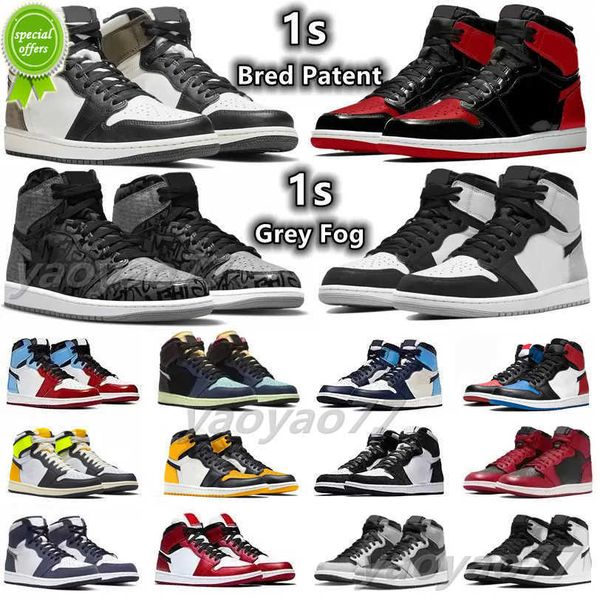 

2022 university blue 1 og basketball shoes jumpman 1s high dark mocha unc light smoke grey hyper chicago patent bred royal toe men women, Black