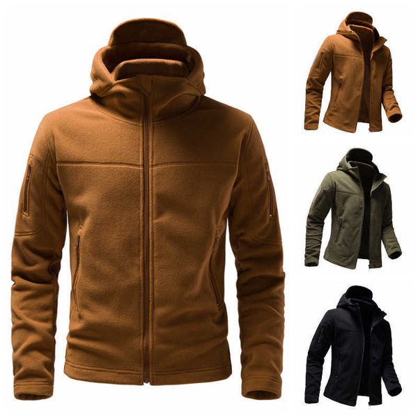

men's hoodies & sweatshirts men's outdoor multi pocket fleece thermal military double-sided velvet jacket for autumn and winter, Black