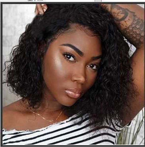 

hair lace wigs small wig short curly hair high temperature silk headgear, Black