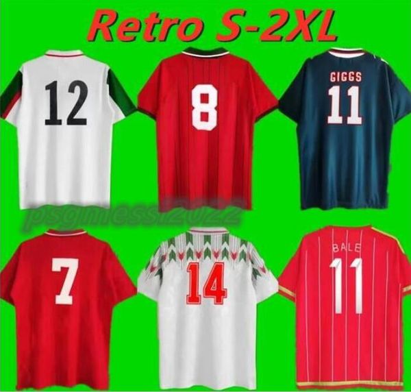 

90 92 wales national team retro mens soccer jerseys saunders wilson speed giggs hughes home red away speed fotball shirts short sleeve unifo, Black;yellow