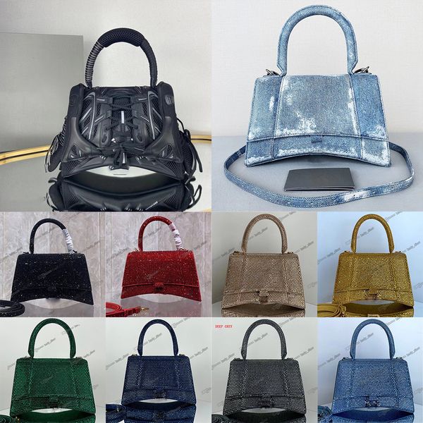 

sneaker head hourglass bag splicing sneakers lace up bags one shoulder rhinestones leather designer denim crossbody handbag for women totes