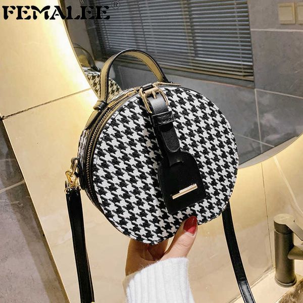

evening bag 2020 winter small circular handbag pu leather women designer crossbody fashion lady round tote ins houndstooth shoulder s q1208