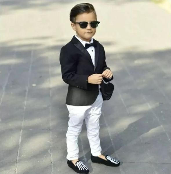 

boy' suits kids formal wear slim peaked lapel one button fit boy' tuxedo suit set jacket pants, Black