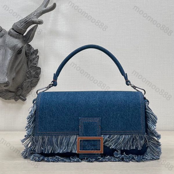 

10a tier mirror quality small baguette bag 27cm luxury designers womens blue denim hobo flap purse handbag classic shoulder box bags